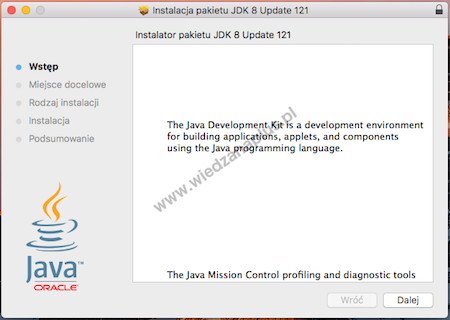 Instalator pakietu JDK w systemie operacyjnym OS X