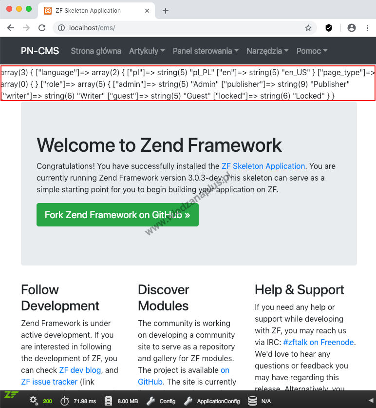 Rys. 2. Zend Framework 3 Controller Plugin przykład