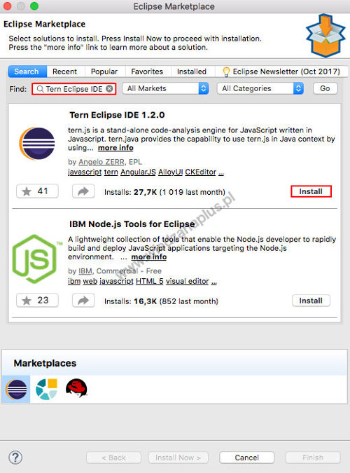 Rys. 2. Wyszukiwanie wtyczki Tern Eclipse IDE