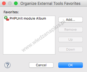 Okno Organize External Tools Favorites - Eclipse