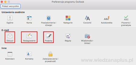 Preferencje programu Outlook 2016 Mac