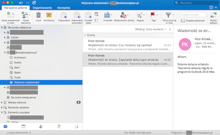 Reguła podczas pracy w programie Outlook 2016 Mac