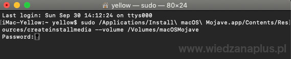 Rys. 4. Tworzenie nośnika instalacyjnego macOS Mojave – terminal krok 1/2