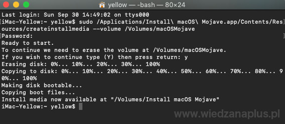 Rys. 5. Tworzenie nośnika instalacyjnego macOS Mojave – terminal krok 2/2