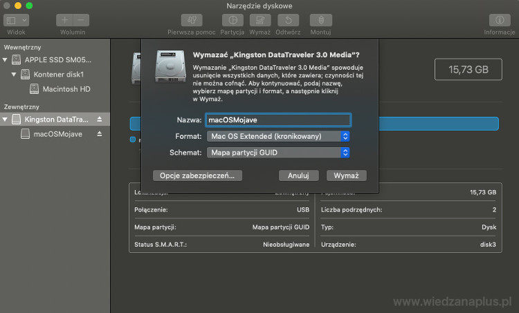 Rys. 3. Formatowanie pamięci USB – macOS Mojave