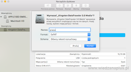 Formatowanie pamięci USB – przygotowanie danych OS X
