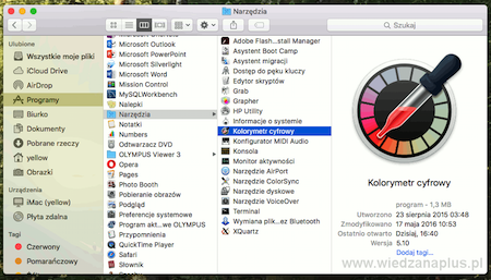Kolorymetr cyfrowy w katalogu Narzędzia – OS X