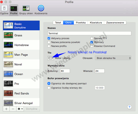 Lista Profili Terminala - OS X Yosemite