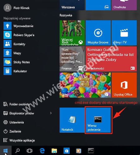 CMD dodany do ekranu startowego – Windows 10